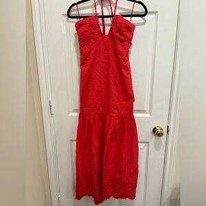 Jason Wu Halterneck Eyelet Cotton Maxi Dress Red Size M